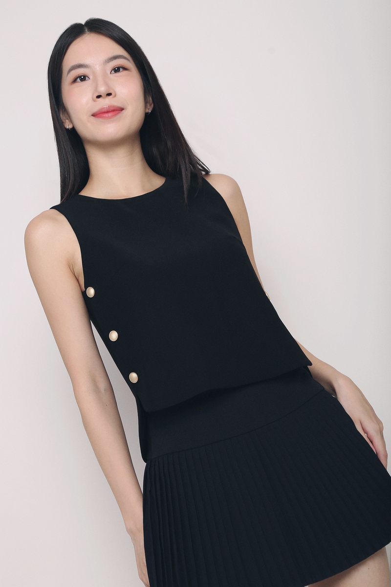 Parker Side Button Sleeveless Blouse Black (Backorder)