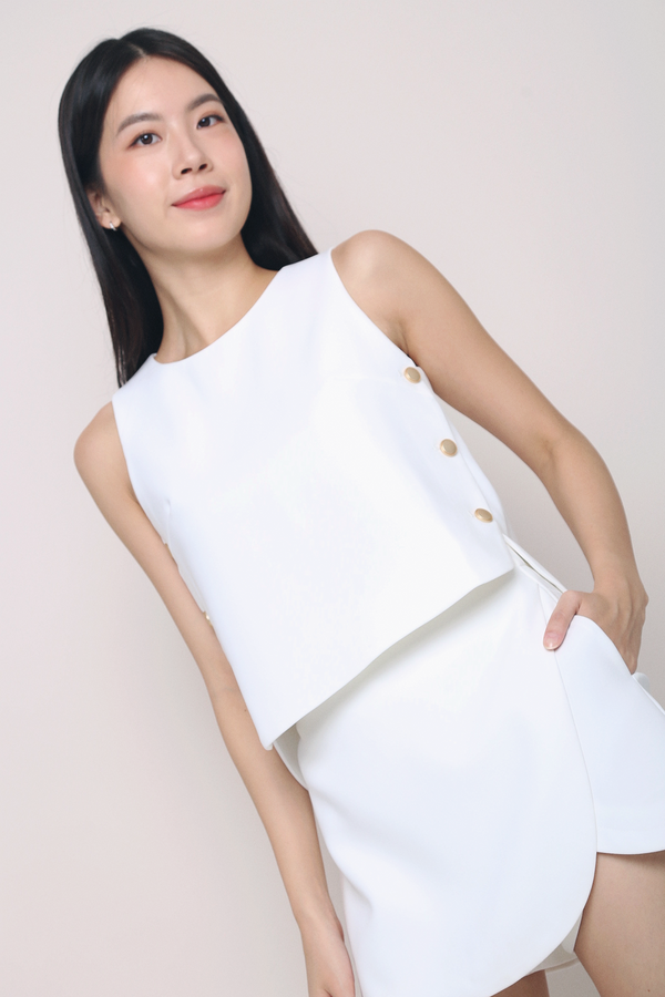 Parker Side Button Sleeveless Blouse White (Backorder)