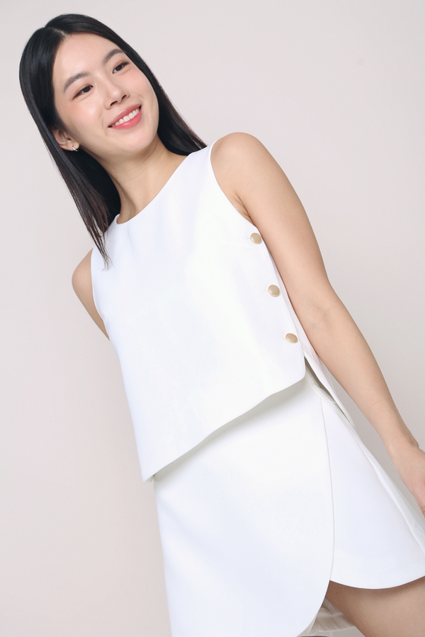 Parker Side Button Sleeveless Blouse White (Backorder)