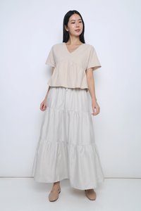 Peltz Gingham Tiered Maxi Skirt Light Taupe