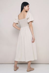 Phyllis 2-Tone Smocked Midaxi Dress Ivory