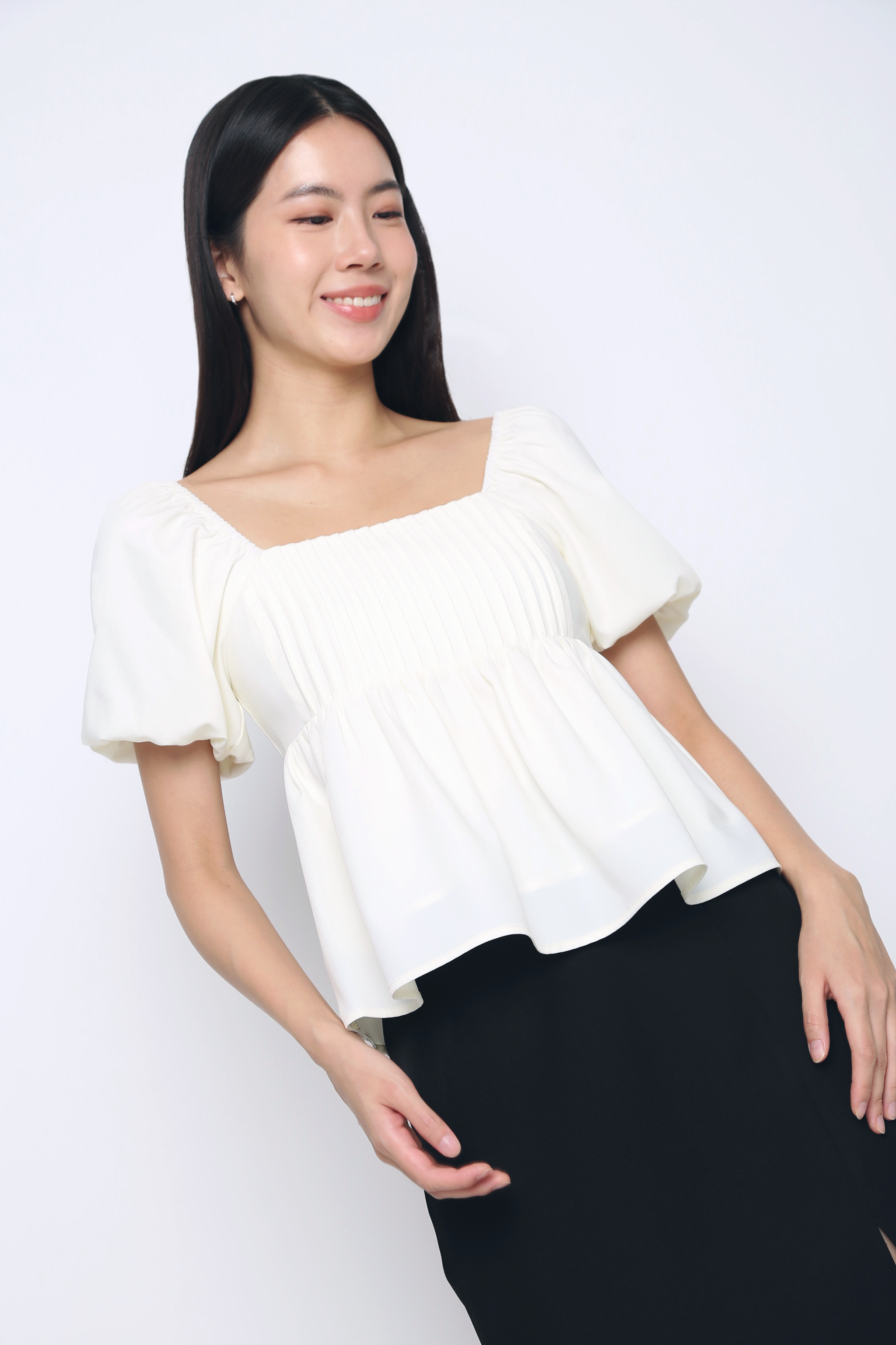 Prim Pleat Babydoll Blouse White
