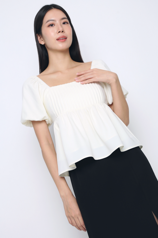 Prim Pleat Babydoll Blouse White