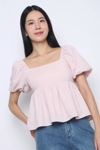 Prim Pleat Babydoll Blouse Blush Pink