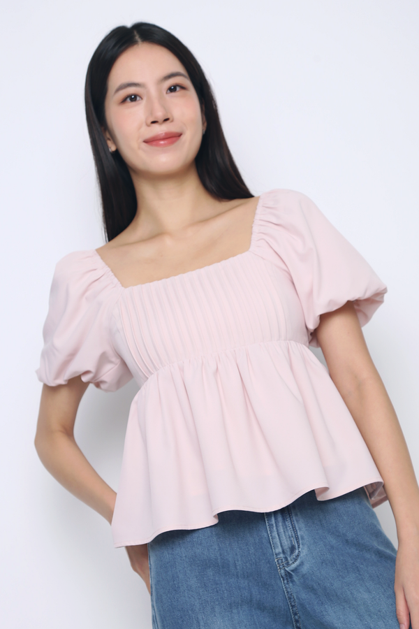 Prim Pleat Babydoll Blouse Blush Pink