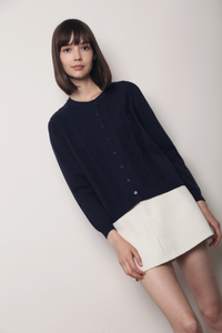 Pointelle Cable Knit Cardigan Navy