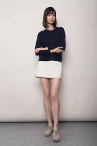 Pointelle Cable Knit Cardigan Navy