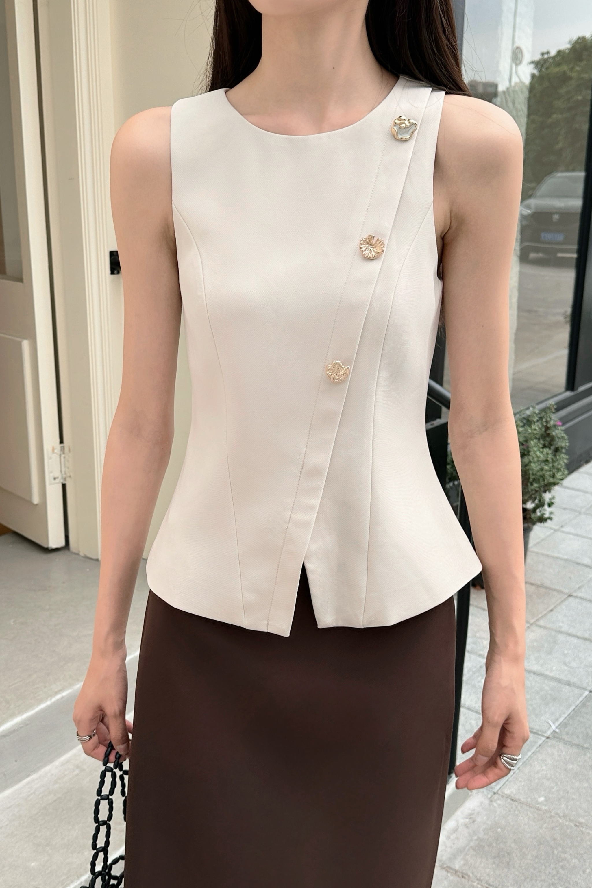Polished Shell Vest Top Ivory