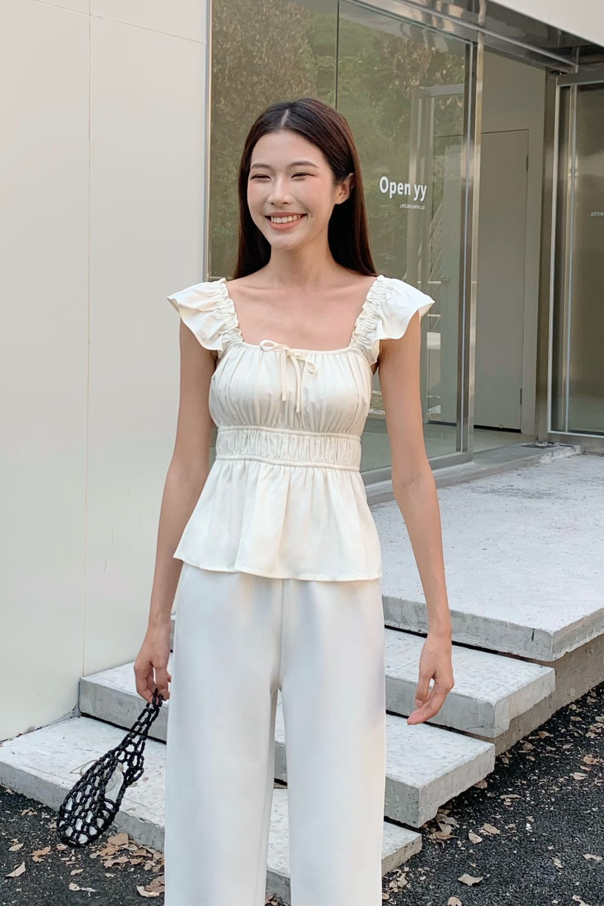 Poppy Flutter Top Ivory