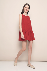 Portia Dropwaist Button Down Dress Red