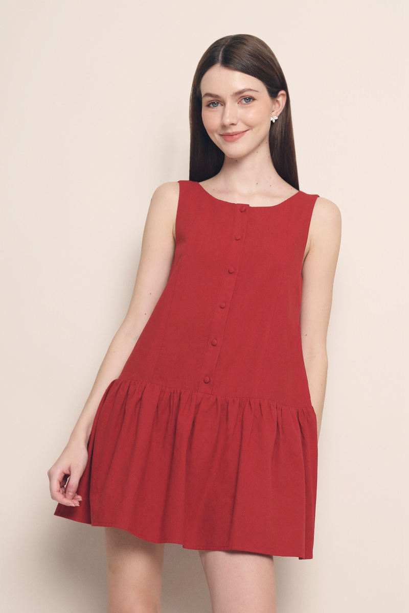 Portia Dropwaist Button Down Dress Red