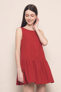 Portia Dropwaist Button Down Dress Red
