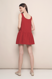 Portia Dropwaist Button Down Dress Red