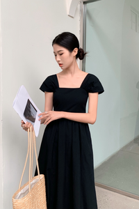 Portland Fan Sleeves Midi Dress Black (Restock)