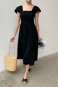 Portland Fan Sleeves Midi Dress Black (Restock)