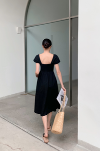 Portland Fan Sleeves Midi Dress Black (Restock)
