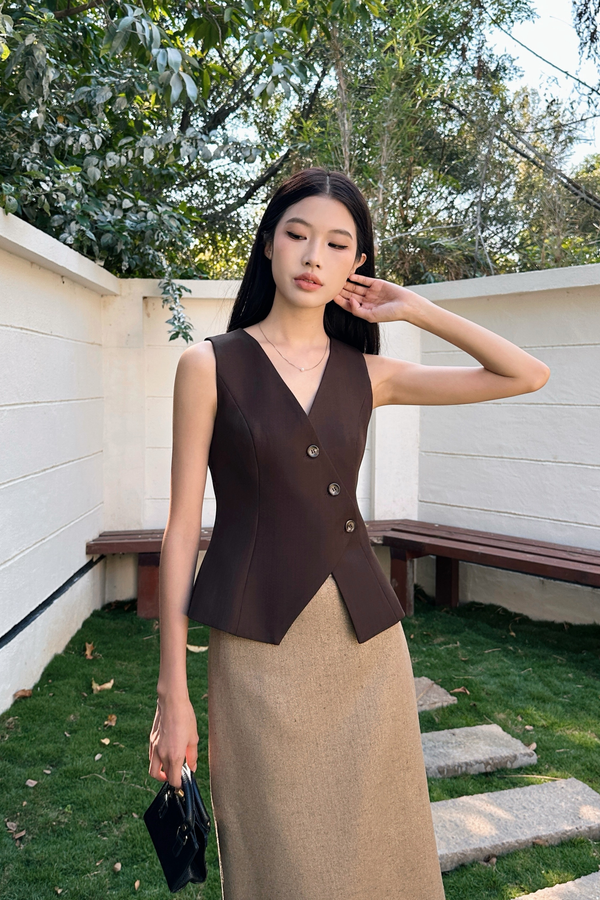 Posh Wrap Vest Top Chestnut Brown