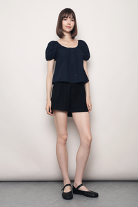 Posie Pleat Scoop Neck Top Navy