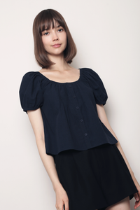 Posie Pleat Scoop Neck Top Navy