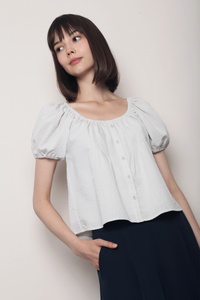 Posie Pleat Scoop Neck Top Oat