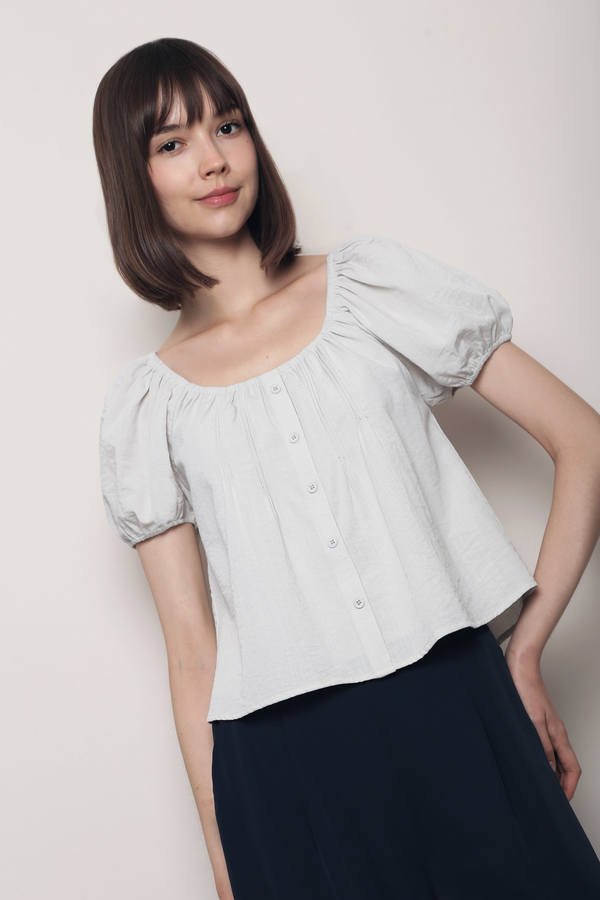 Posie Pleat Scoop Neck Top Oat