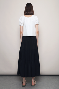 Posie Pleat Scoop Neck Top White