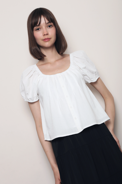 Posie Pleat Scoop Neck Top White (Restock) – Hollyhoque