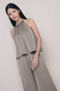 Ramsie High Neck Sleeveless Blouse Taupe