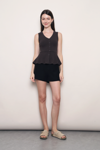 Rosie V2 Ribbed Peplum Blouse Gunmetal Grey
