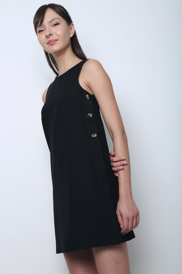 Saville Side Button Shift Dress Black