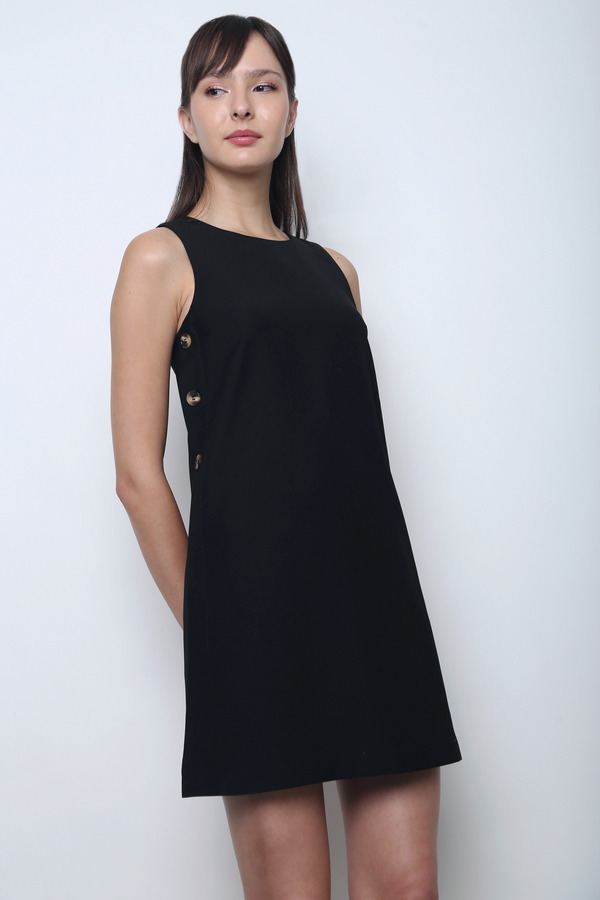 Saville Side Button Shift Dress Black