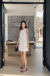 Saville Side Button Shift Dress Ivory