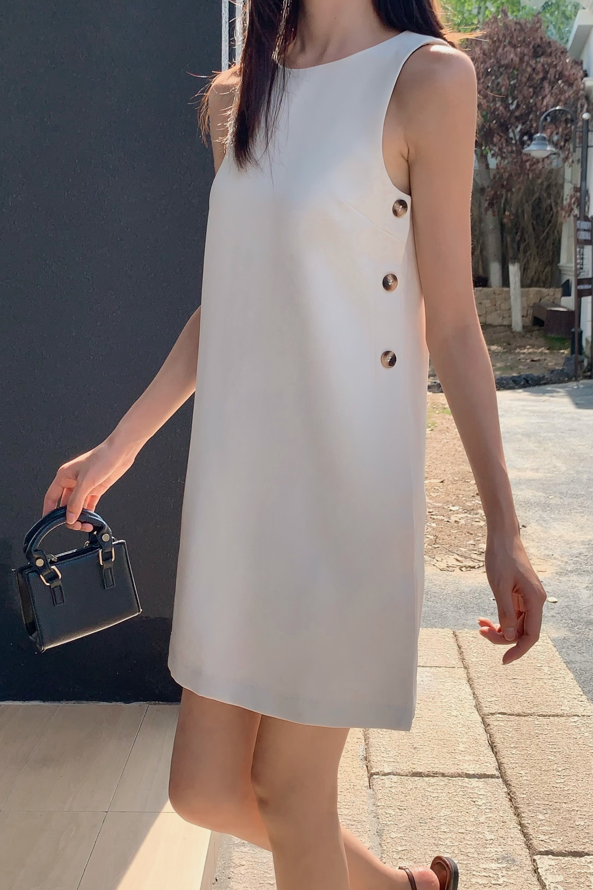 Saville Side Button Shift Dress Ivory