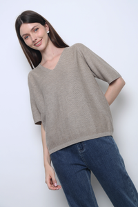Seychelles Scallop Knit Blouse Taupe (Restock)