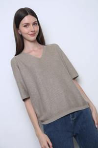 Seychelles Scallop Knit Blouse Taupe (Restock)