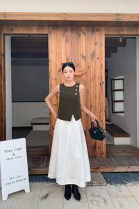 Seattle Pleated Cotton Maxi Skirt White