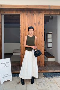 Seattle Pleated Cotton Maxi Skirt White