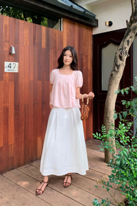 Seattle Pleated Cotton Maxi Skirt White