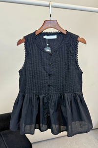 Shelly Pleated Top Black (Restock)