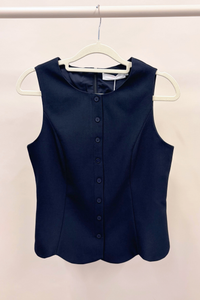 Sicily Scallop Trim Vest Top Navy