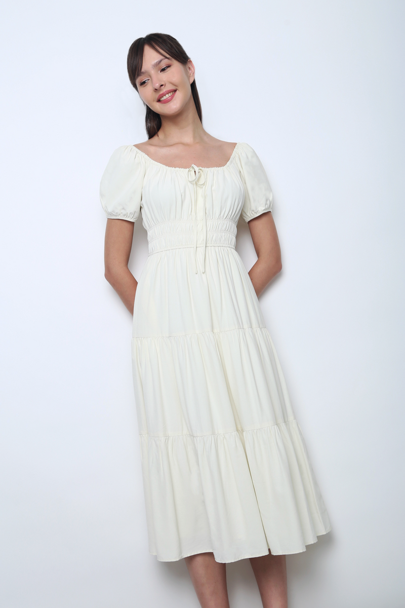 Skippie Tiered Midaxi Dress Ivory Hollyhoque Skippie Tiered Midaxi Dress Ivory Hollyhoque