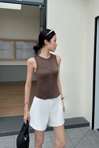 Snuggles Button Tank Brown