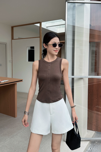 Snuggles Button Tank Brown