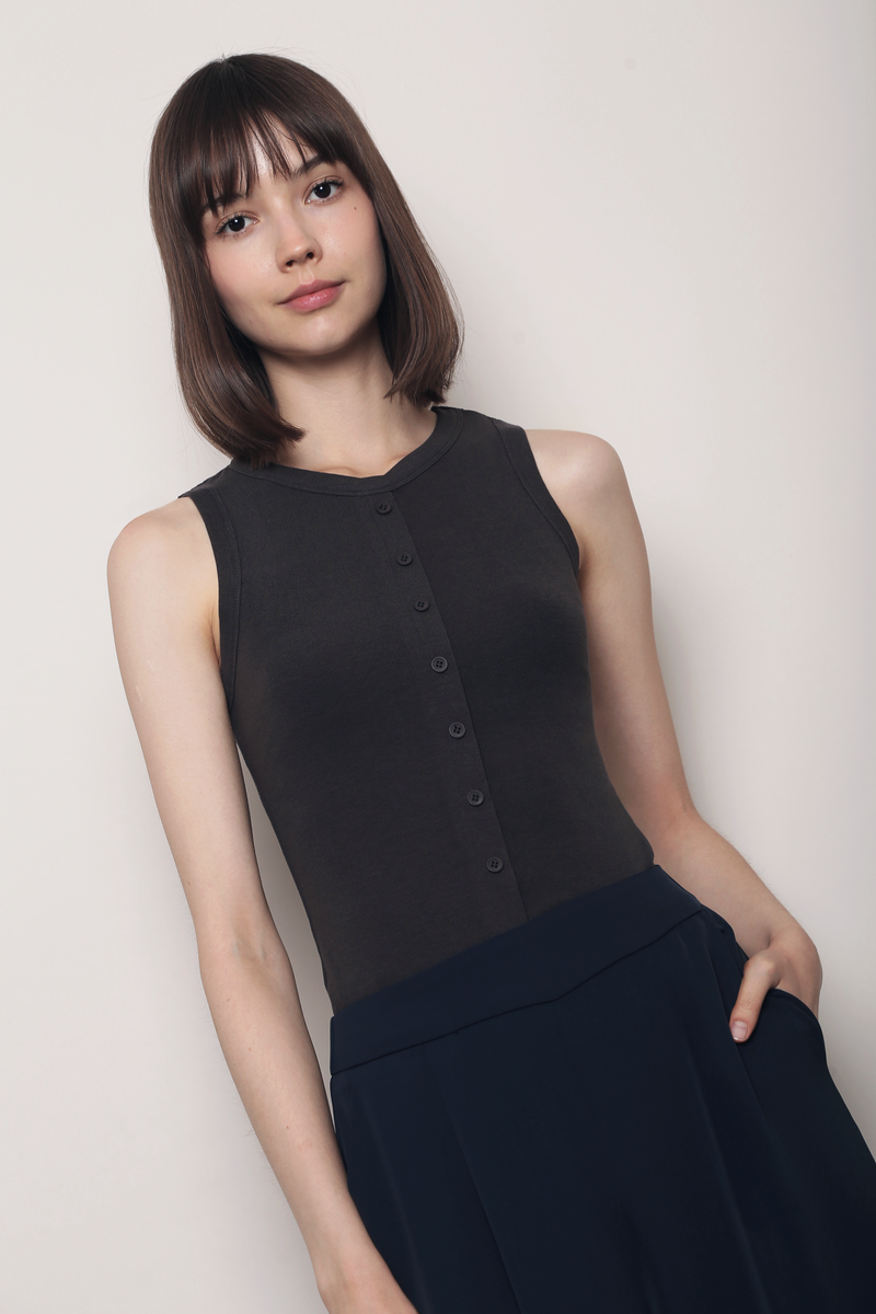 Snuggles Button Tank Gunmetal Grey
