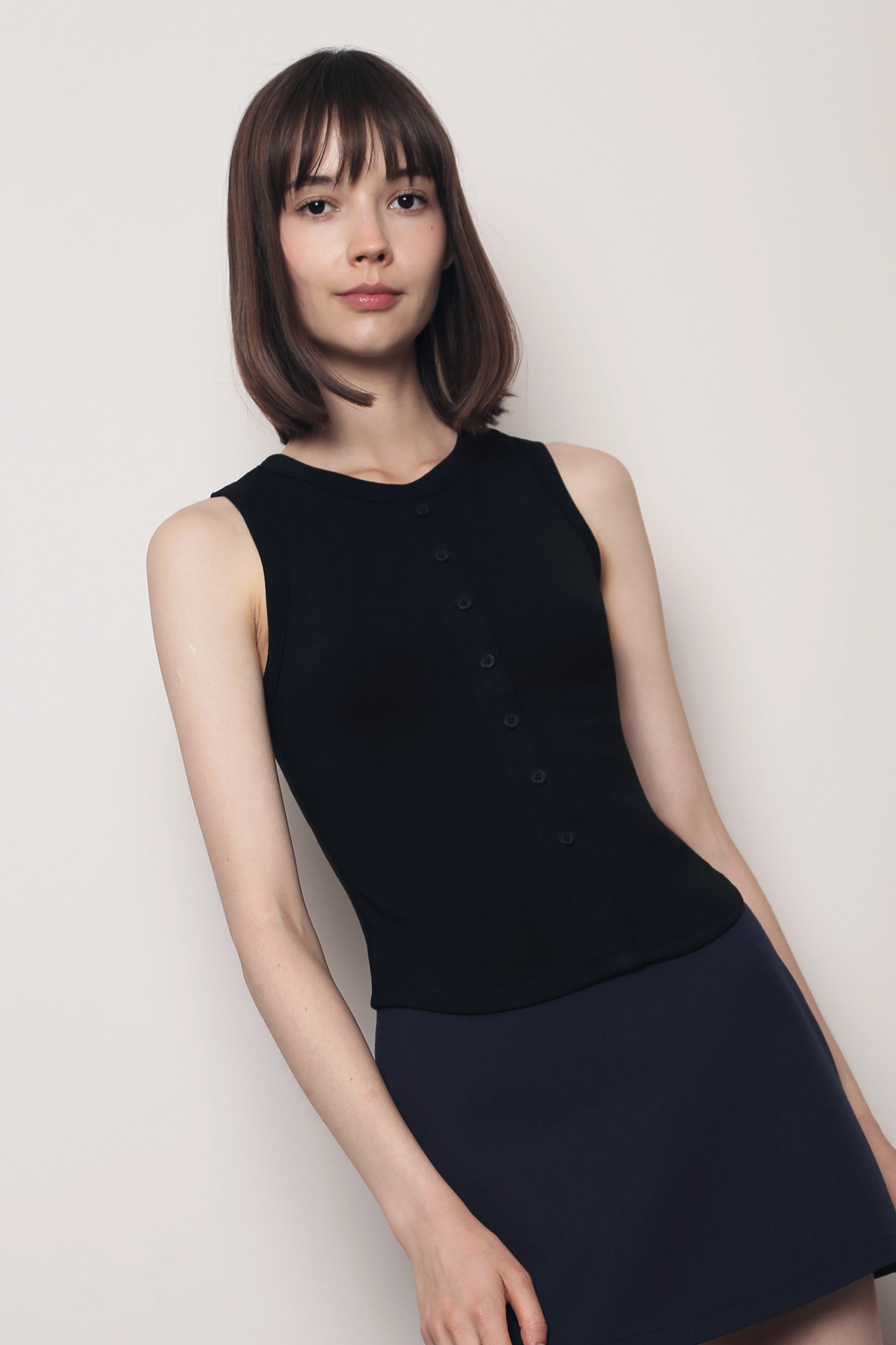 Snuggles Button Tank Black