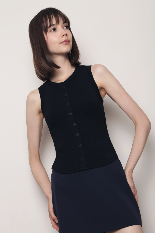Snuggles Button Tank Black