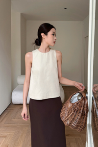 Soft Focus Sleeveless Linen Top Cream
