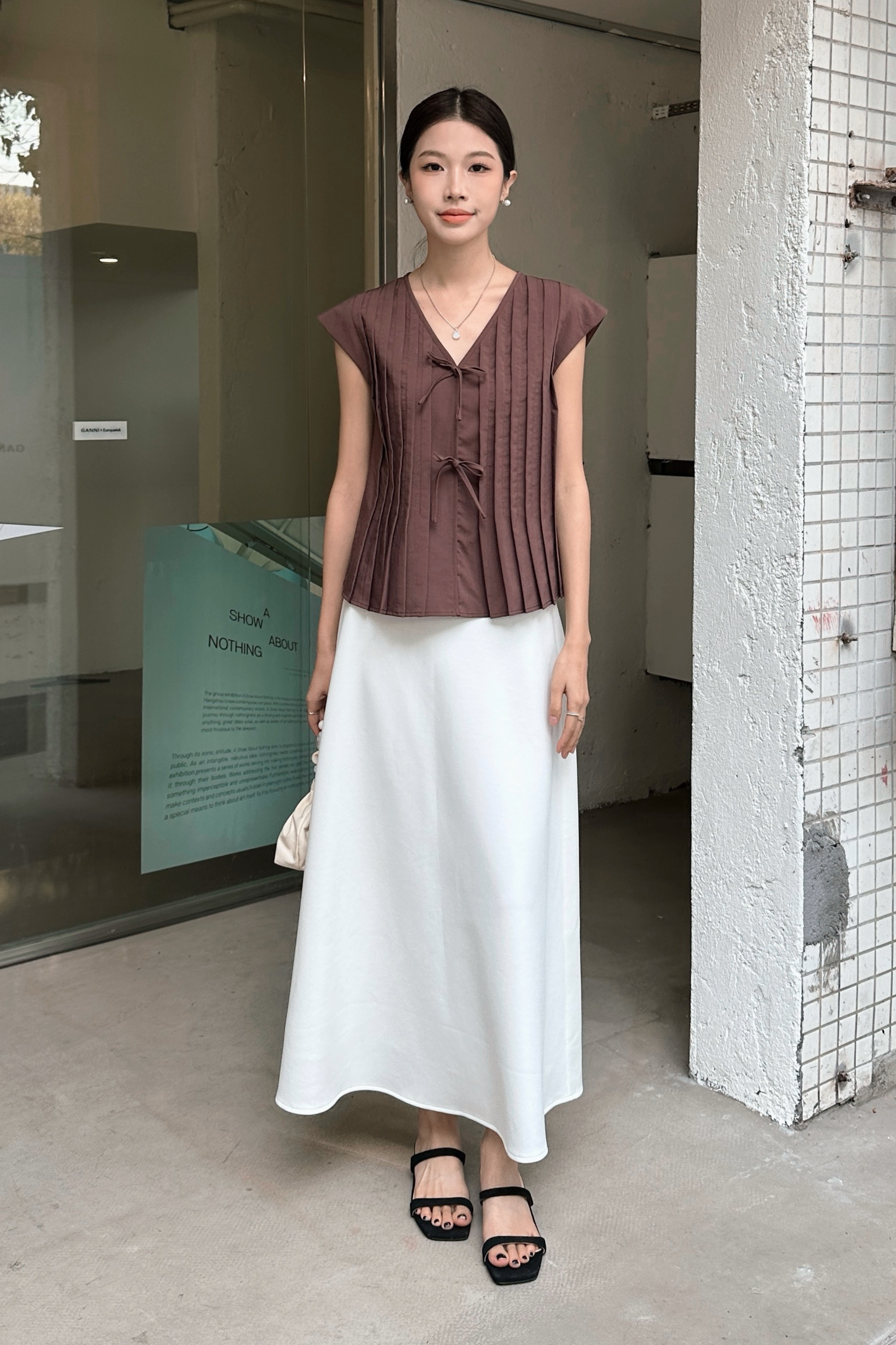 Softline Pleat Blouse Brown (Restock)