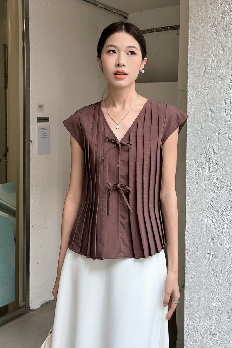 Softline Pleat Blouse Brown (Restock)