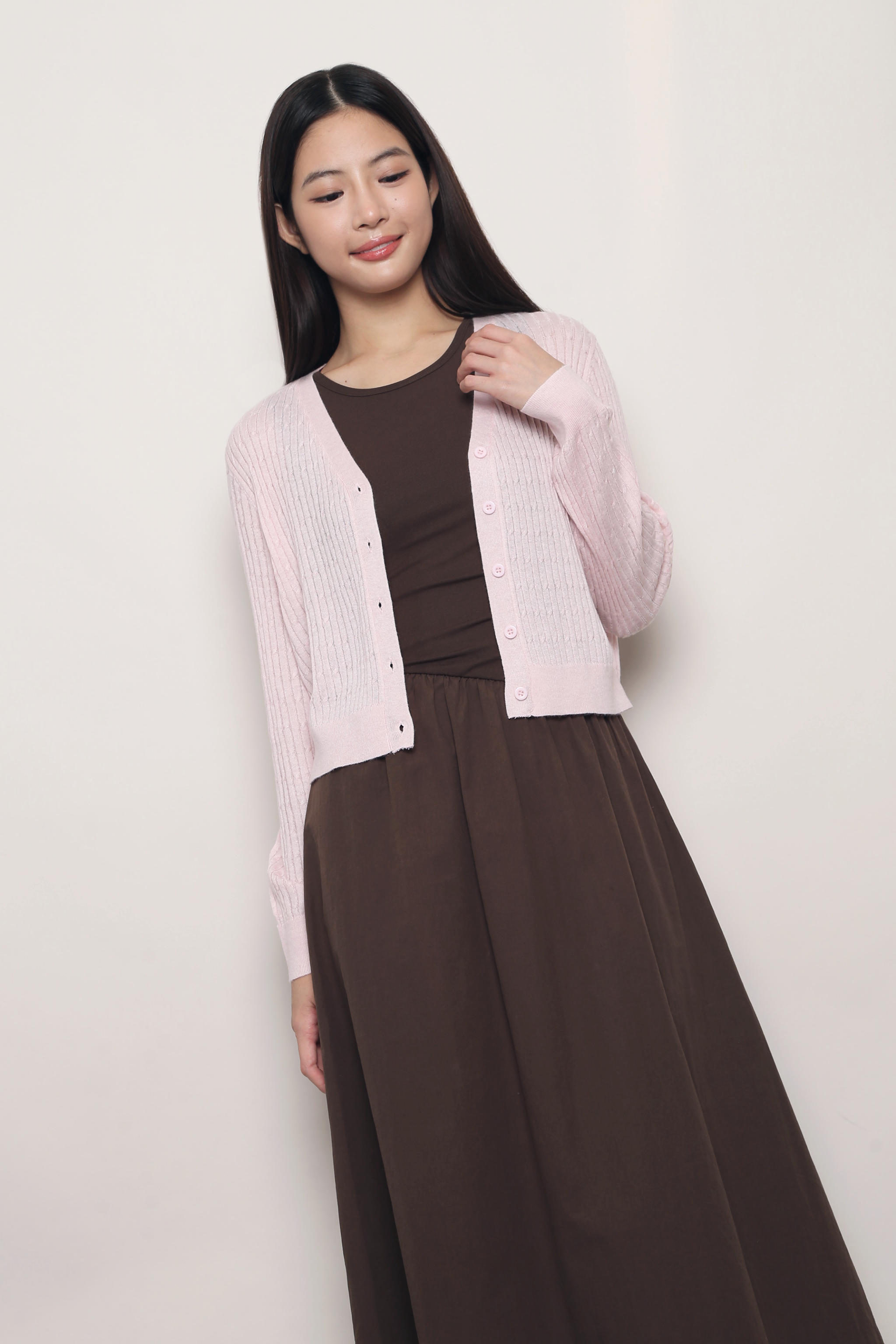 Soft Season Cropped Knit Cardigan Misty Rose (Backorder)